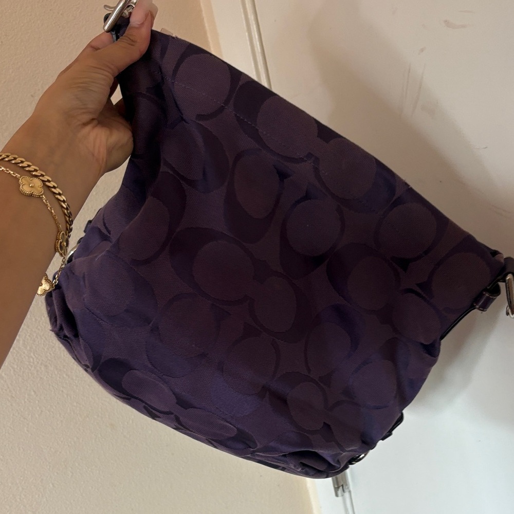 Purple COACH Signature-Pattern Shoulder Bag
